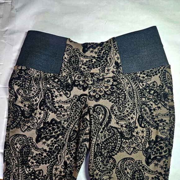 Signature Studio Taupe Black Flocked Velvet Elastic Waist Stretch Leggings Pants - Picture 4 of 12